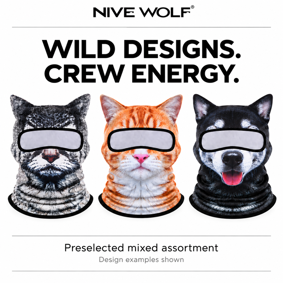 Animal design examples in a preselected mixed assortment